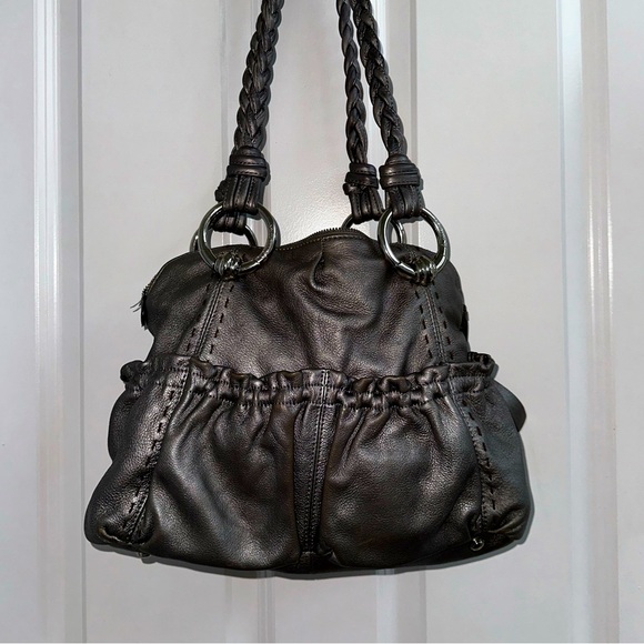 b. makowsky Handbags - B. Makowsky Silver Leather Shoulder Bag with Braided Straps